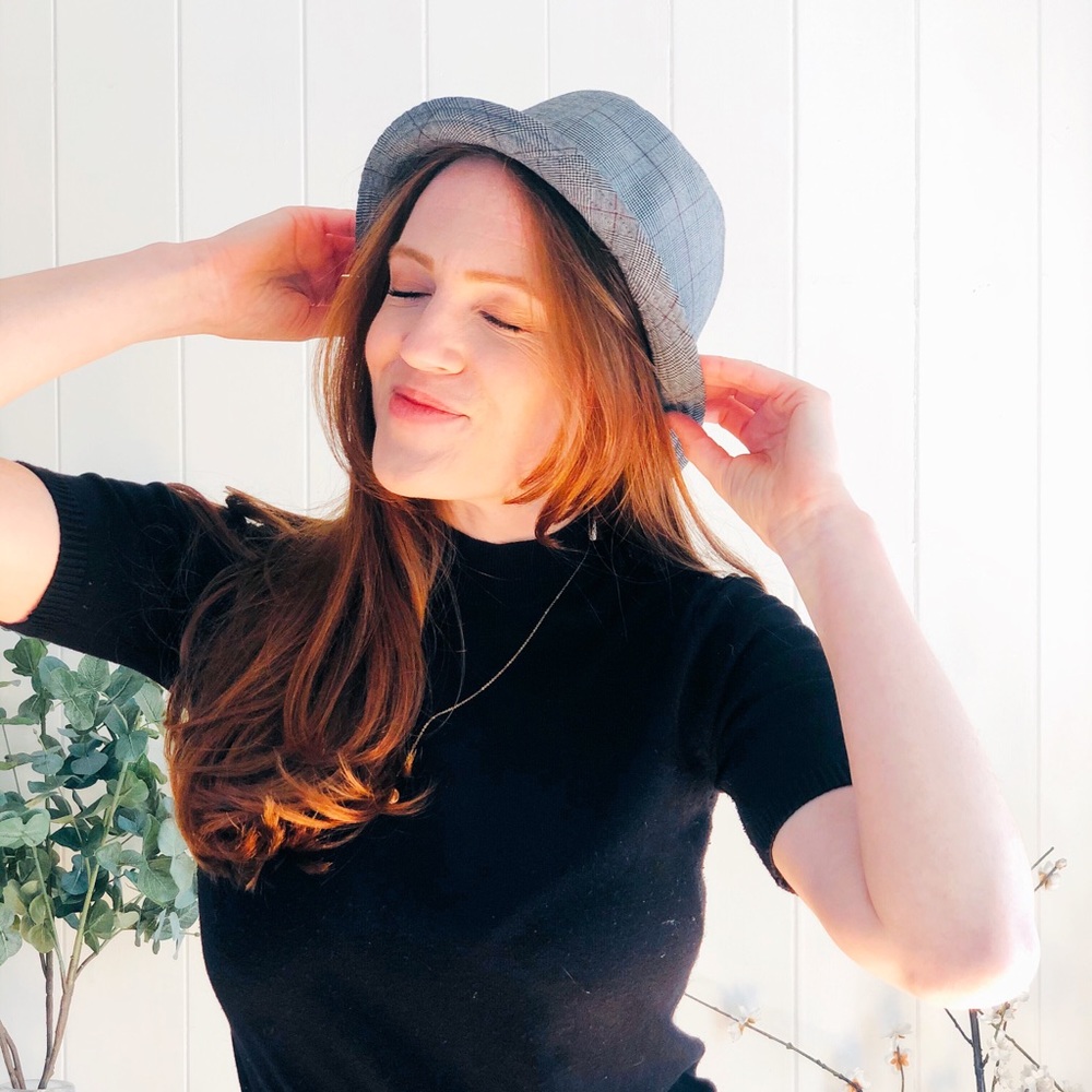 Grey Plaid Bowler Hat